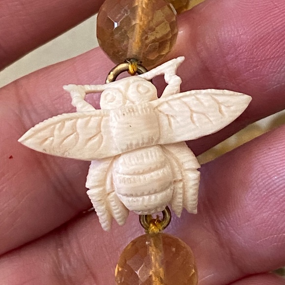 Rare EXTASIA Faceted Light Topaz Glass Bead BEE INSECT BUG Adjustable Necklace - Picture 2 of 9